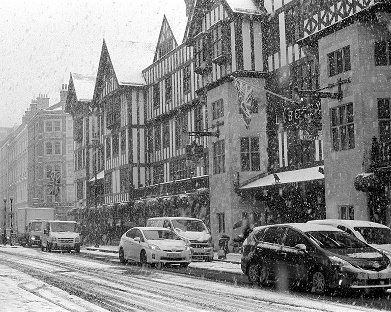 Liberty London, london, snow